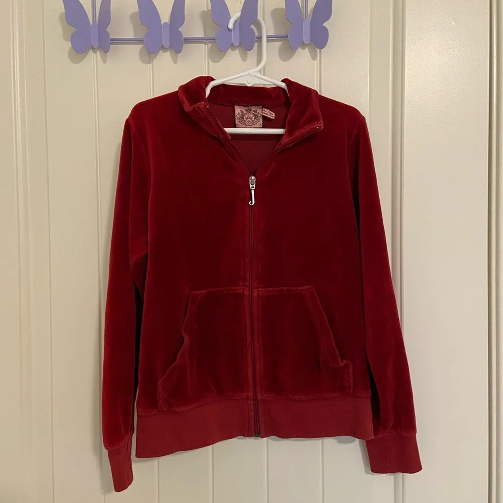 EUC | Juicy Couture girl’s burgundy decorated back track jacket — size 8‎